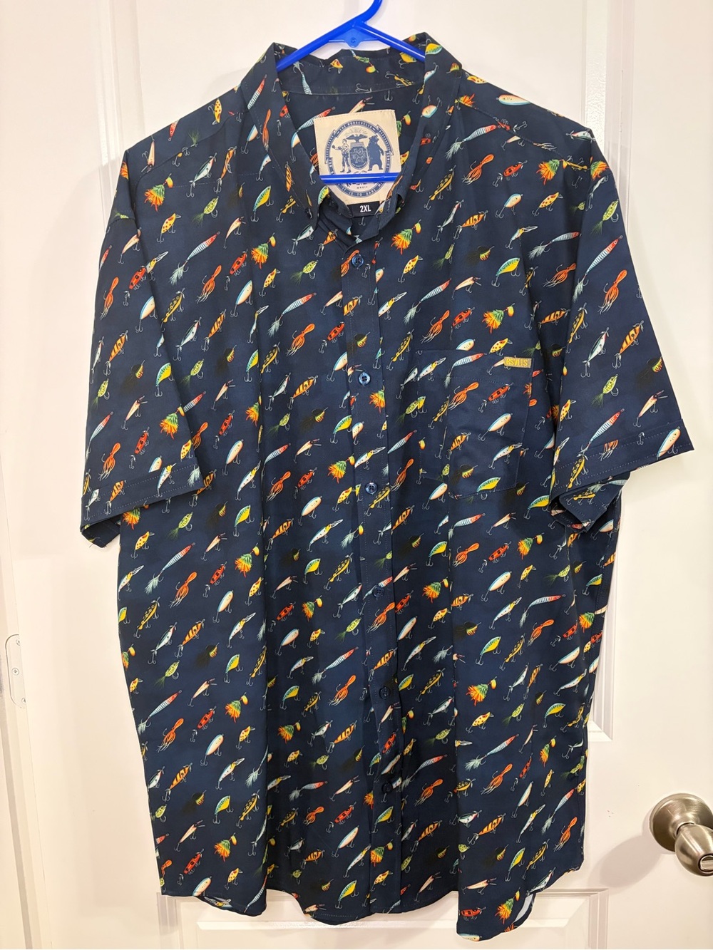RSVLTS Lure 'em in Fishing Lures Shirt Kunuflex Button Down Navy Size XL READ